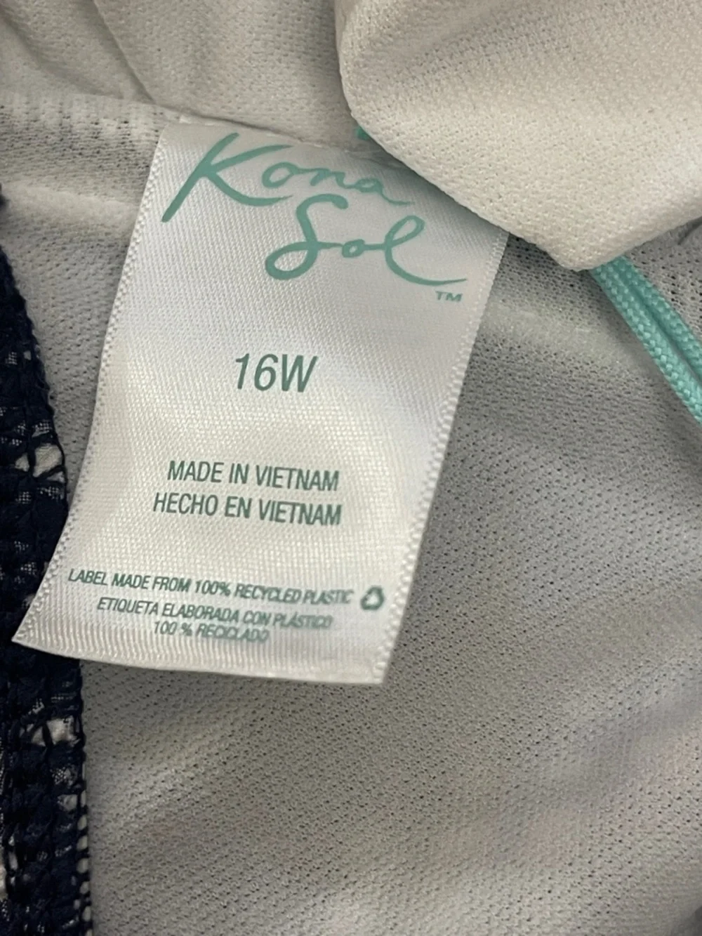 Kona Sol Navy & White Gingham Seersucker Ruffle Bandeau One-Piece Swimsuit - Picture 3 of 3
